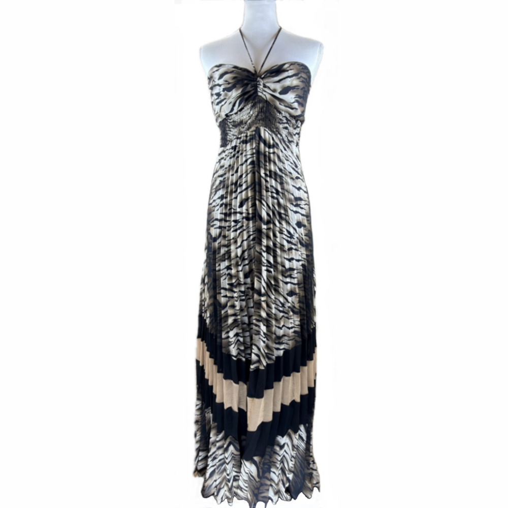 Glamazon Tiger Zebra Chevron Colorblock Bandeau Tube Halter Maxi Dress M Summer - Picture 3 of 8